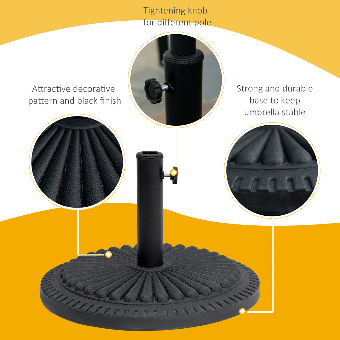 14kg Round Cement Parasol Base Umbrella Weight Stand Holder Fits Φ35mm,Φ38mm,Φ48mm Pole for Patio Outdoor Garden - Black
