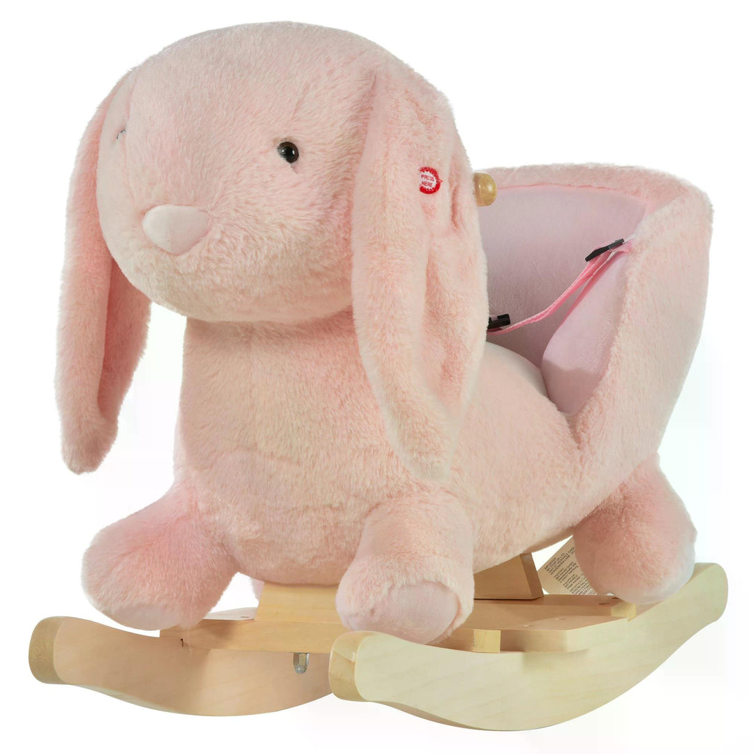 HOMCOM Rabbit Plush Rocking Ride On for Toddlers, with Sound Effects, Soft & Safe Toy, Pink
