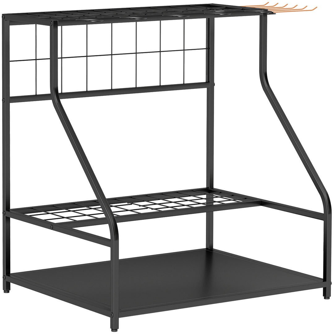 Garden Tool Storage Rack, 3-Tier Garden Tool Rack with 11 Hooks for Lo