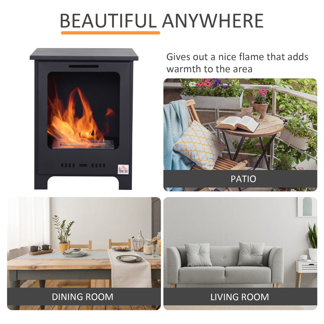Freestanding Ethanol Fireplace, Bioethanol Fire with 0.9L Tank, 3 Hours Burning Time for Indoor, Black