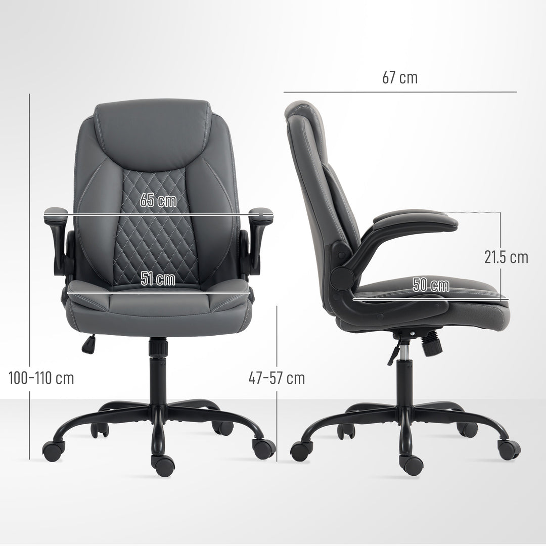 Faux Leather Office Chair. with Flip-Up Armrests - Charcoal Grey