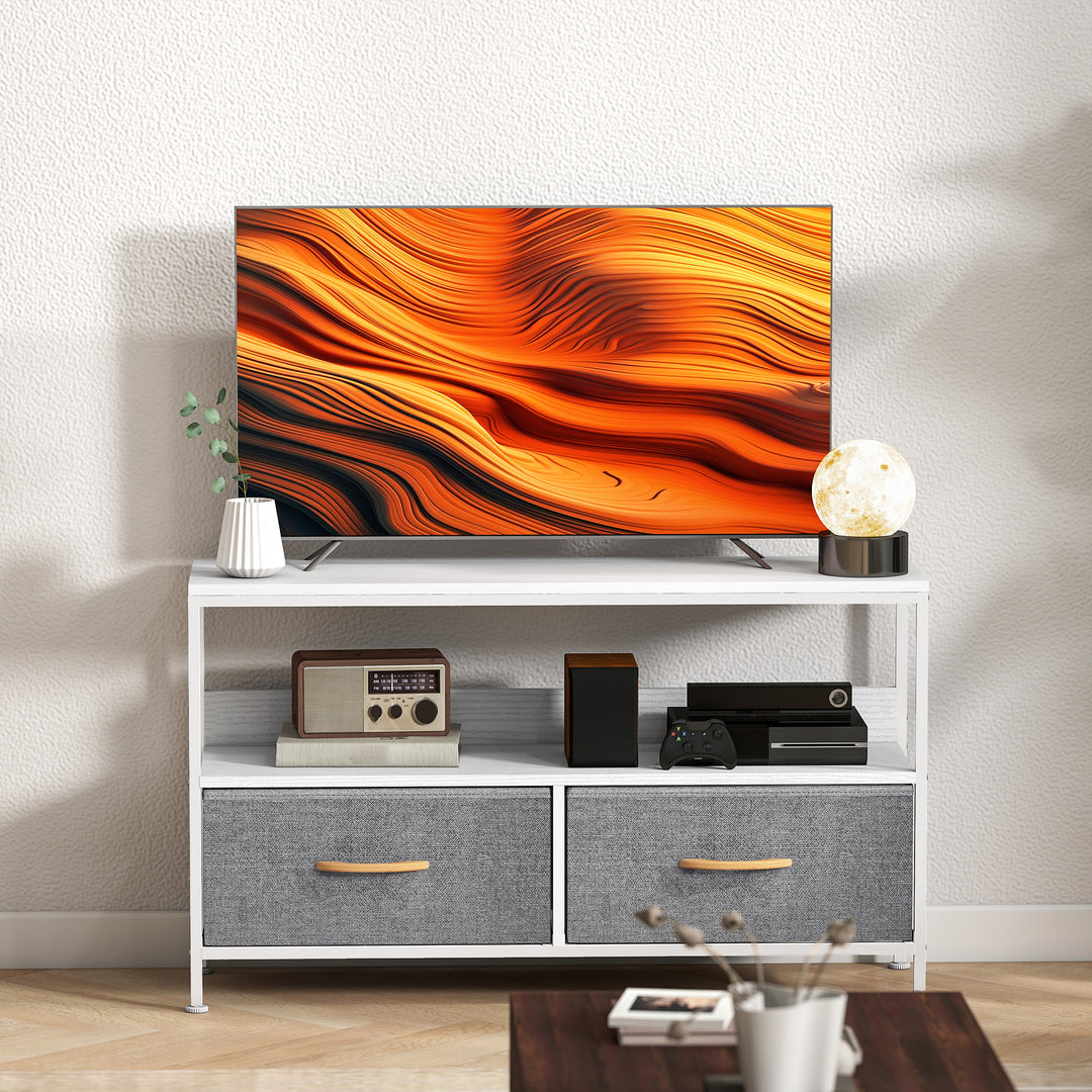 TV Stand Cabinet with 2 Foldable Drawers - White