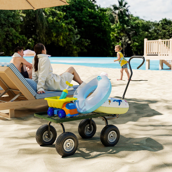 Garden Trolley Cart, Heavy Duty Garden Cart with Metal Frame, 10" Pneumatic Wheels, Rotating Handle, 150kg Capacity, for Garden, Farm