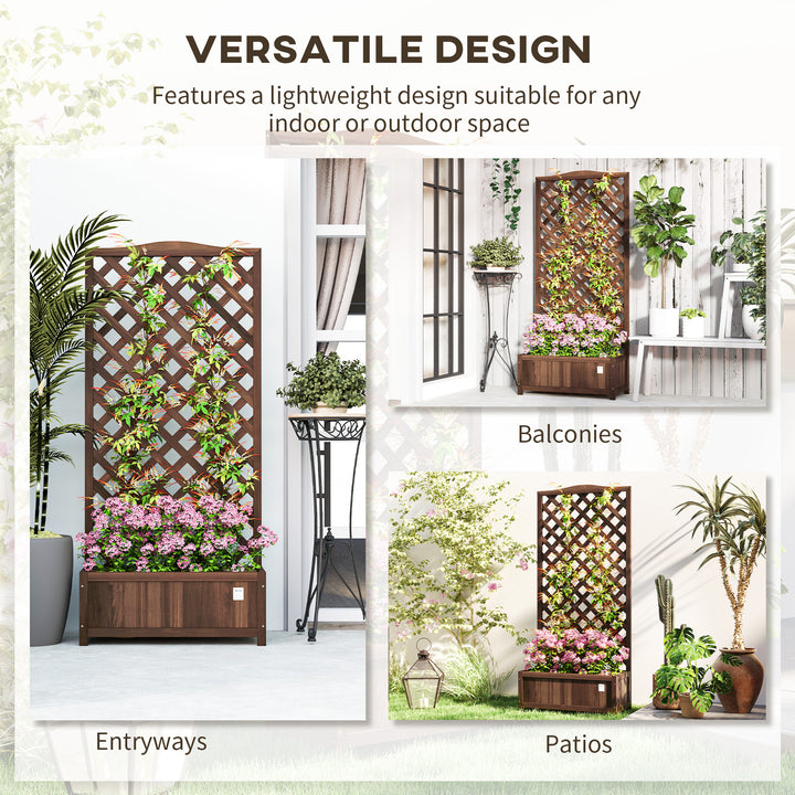 53L Garden Wooden Planter Box with Trellis Free Standing Flower Raised Bed with Lattice for Climbing Plants, 76cm x 36cm x 170cm, Dark Brown