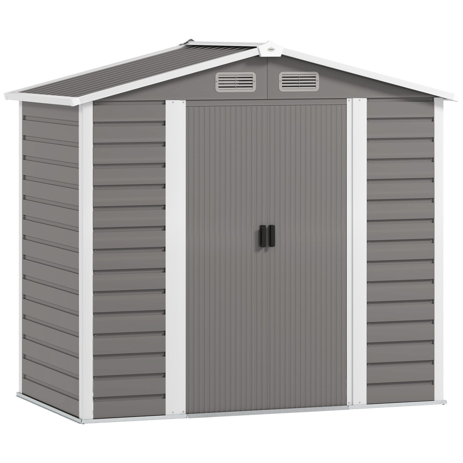 7 x 4ft Garden Shed, Easy to Assemble, Upgraded Galvanised Steel Frame with Foundation Kit, Double Doors with Lock, Outdoor Metal Shed with Vents and Gloves, Garden Storage Shed, Light Grey