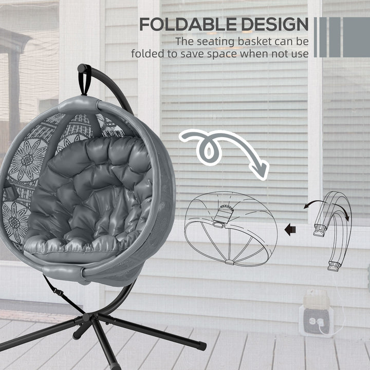 Round Egg Basket Chair, with Steel Stand, Charcoal Grey
