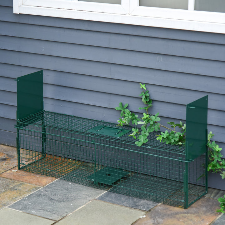 PawHut 2-Door Humane Live Trap for Small Animals, Animal Trap for Rat Mise Mink Rabbit Raccoon Gopher Squirrel, Dark Green | Aosom UK