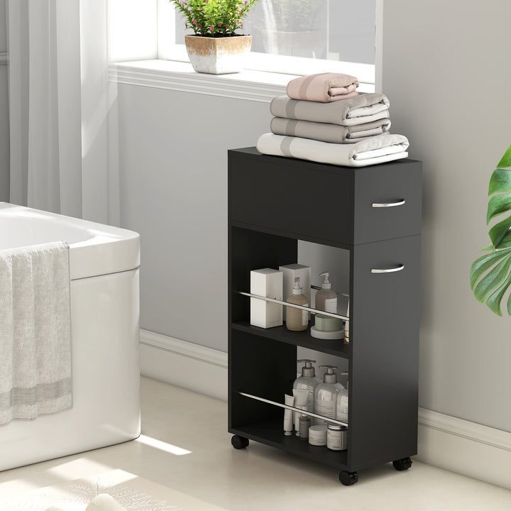 Rolling Storage Unit, 3-Tier Kitchen Cart Trolley with Drawer, Surface