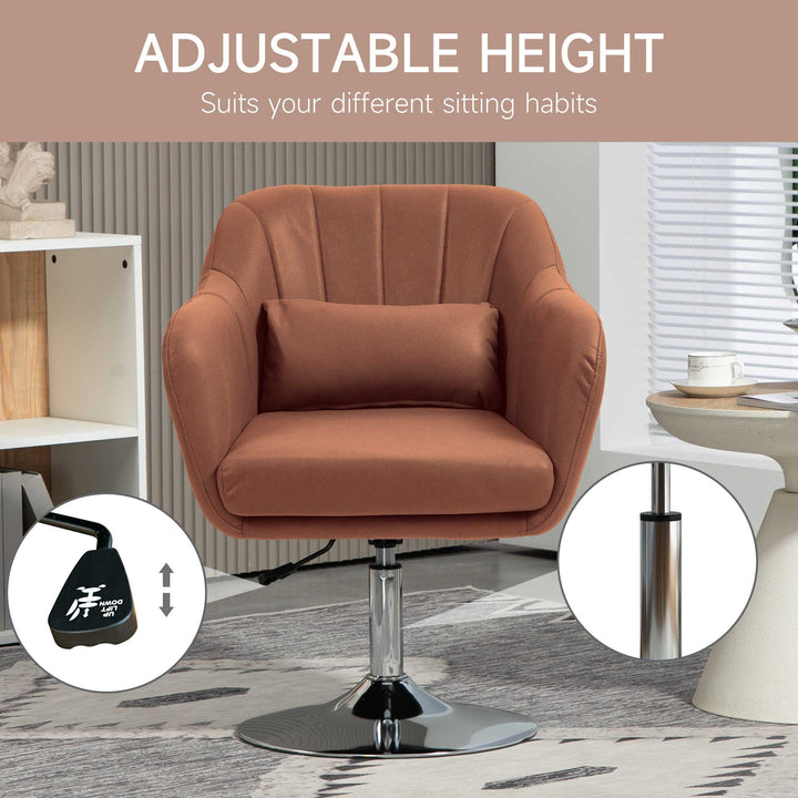 Swivel Microfibre Accent Chair for Living Room Contemporary Vanity Armchair with Adjustable Height Thick Cushion Lumbar Support Armrest for Bedroom Office Brown