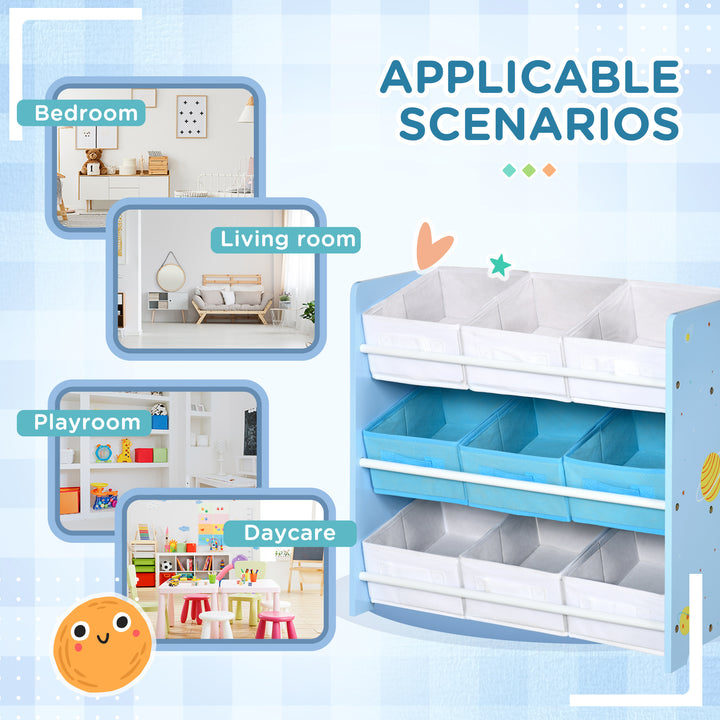 ZONEKIZ Kids Storage Rack, with Nine Removable Baskets, for Nursery, Bedroom, Playroom - Blue