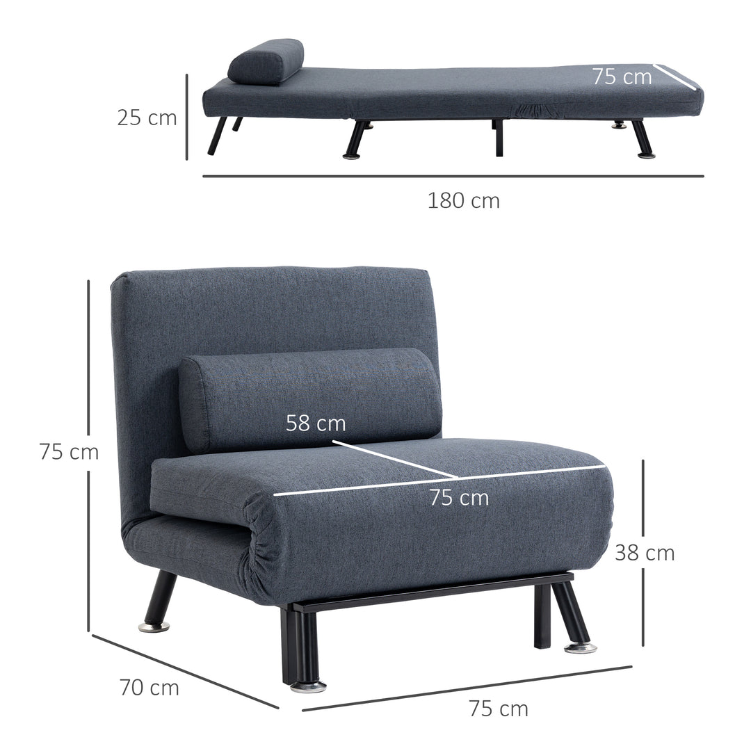 HOMCOM Single Sofa Bed Sleeper, Foldable Portable Pillow Lounge Couch Living Room Furniture, Dark Grey