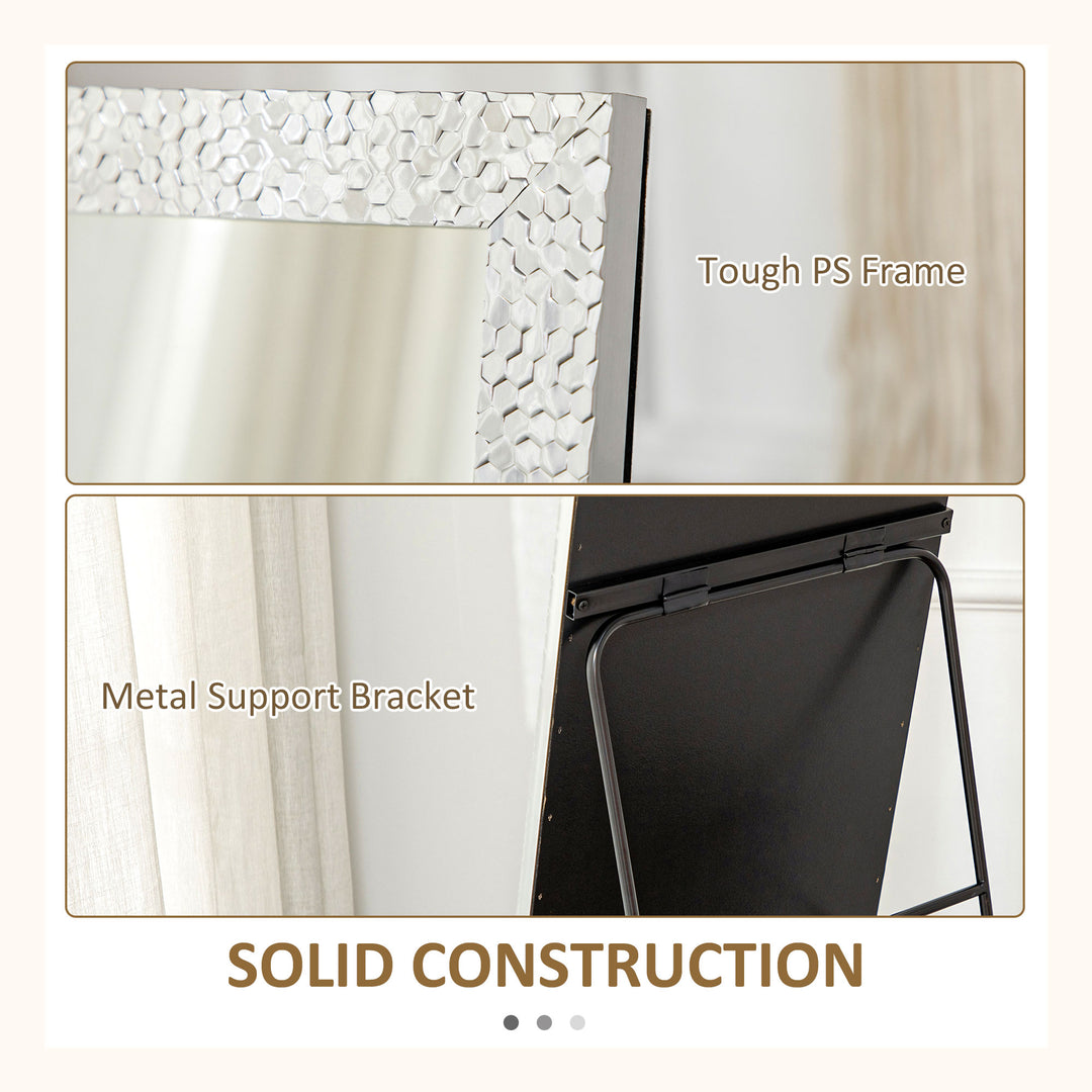 Full Length Mirror Free Standing Mirror Dressing Mirror with PS Frame Modern Wall Mirror for Living Room and Bedroom 34 x 144cm, Silver