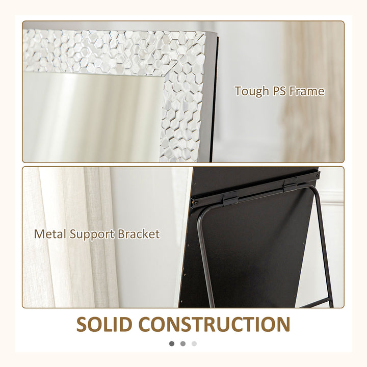 Full Length Mirror Free Standing Mirror Dressing Mirror with PS Frame Modern Wall Mirror for Living Room and Bedroom 34 x 144cm, Silver