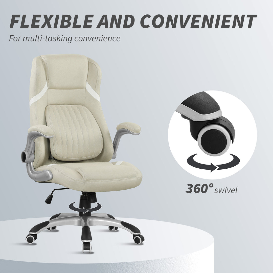 Linen-Look Office Chair, with Adjustable Height and Tension - Beige