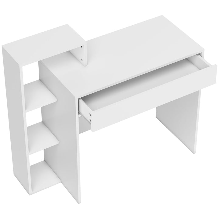 Desk with Storage, Computer Desk with 3 Open Shelves and Drawer, Works