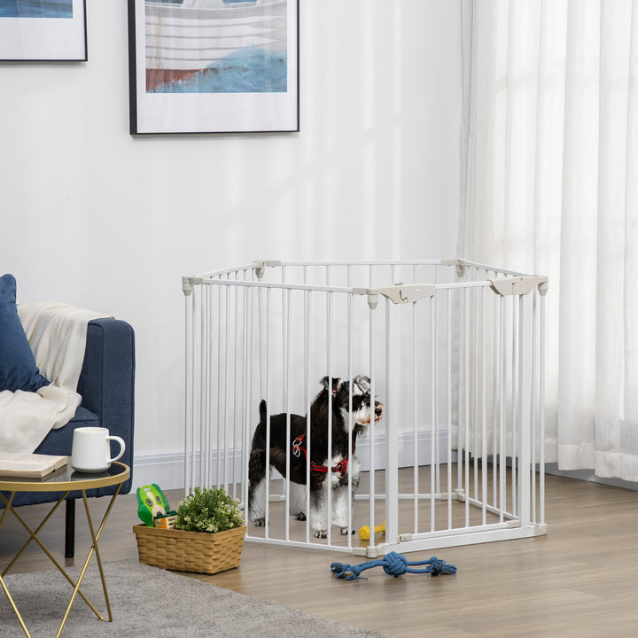 PawHut Pet Safety Gate, 5-Panel Metal Playpen, Fireplace, Christmas Tree Fence, Stair Barrier, Room Divider, Door, Lock | Aosom UK