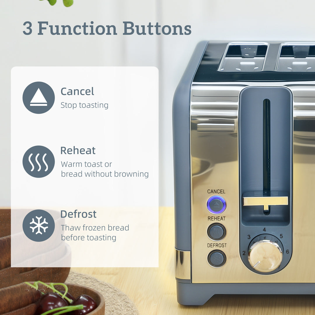 MCL Sleek Textured Kettle and Four-Slice Toaster Set - Blue