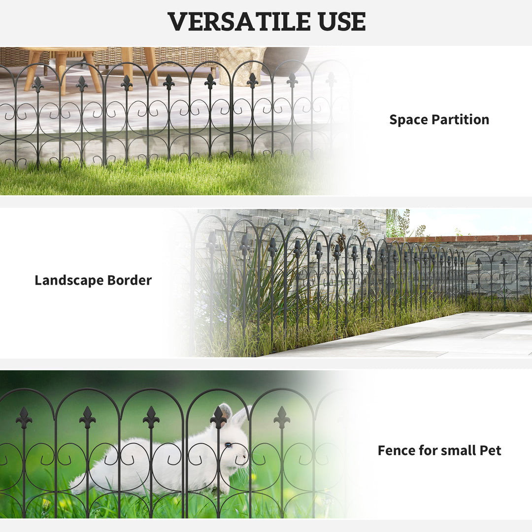 Decorative Garden Fencing, 83cm (H) x 3m (L) 5PCs Outdoor Picket Fence Panels, Rustproof Metal Wire Landscape Flower Bed Border Edging Animal Barrier, Black