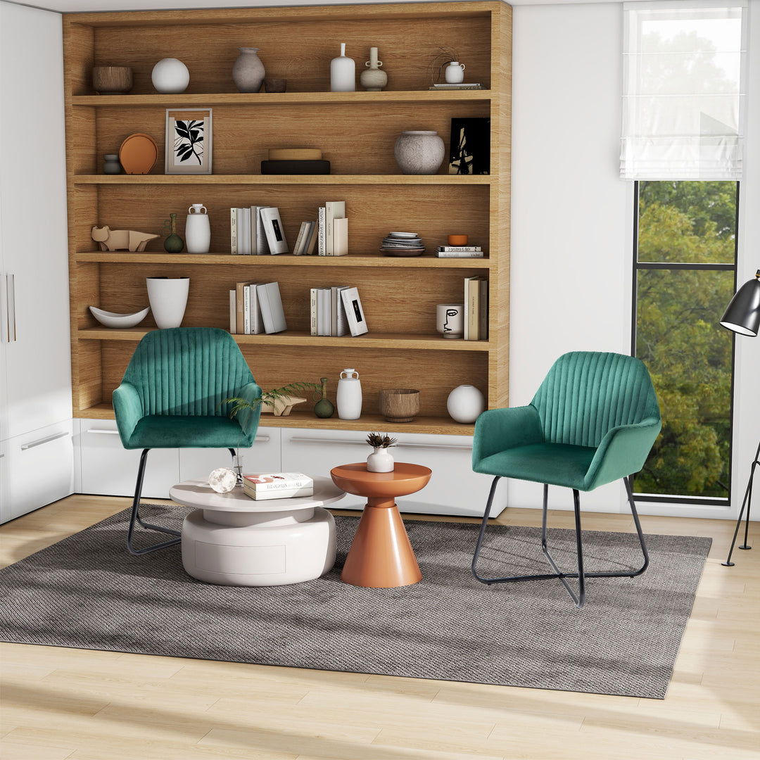 HOMCOM Velvet Armchair Duo: Luxurious Lounge Seating with Metal Base, Emerald Green | Aosom UK