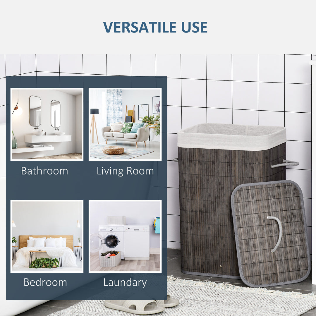 MCL Laundry Basket with Flip Lid and String Handles, Collapsible Hamper Removable Lining Board Base Foldable Water-Resistant Dirty Clothes Storage, Grey