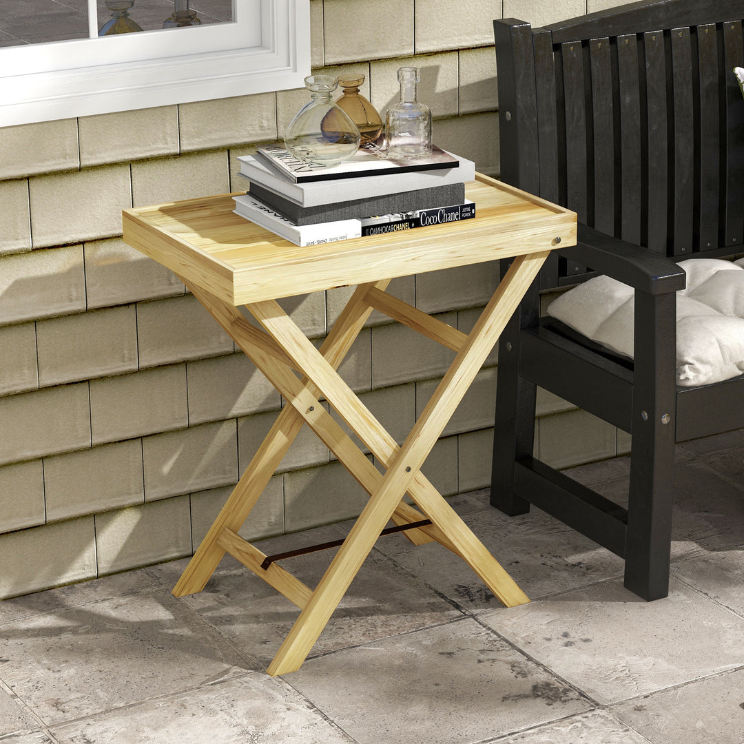 Outsunny Garden Table, Wooden Outdoor Side Table, 68x44cm, Perfect for Patio or Balcony, Natural Finish | Aosom UK