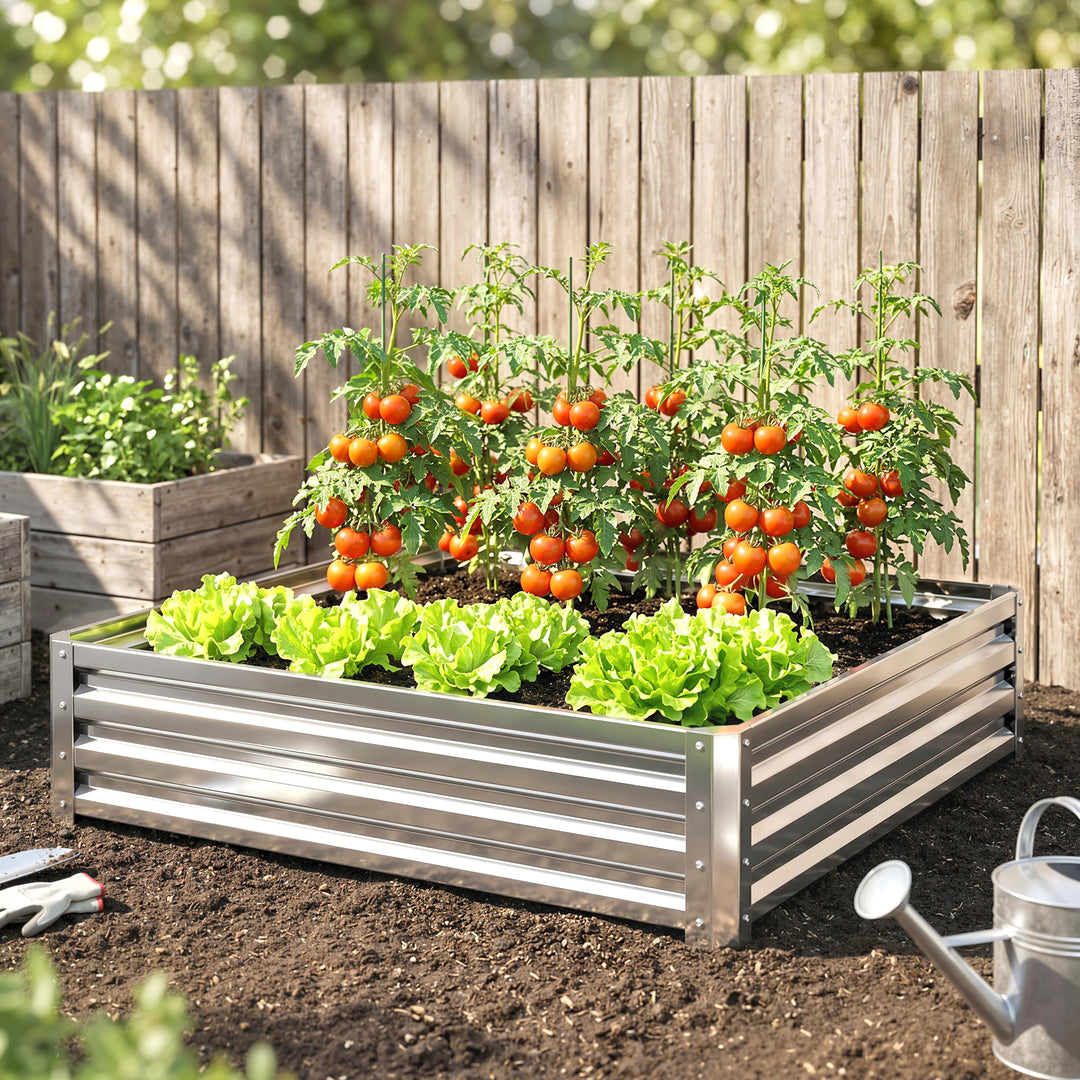 Square Raised Garden Bed Box with Weatherized Steel Frame for Vegetabl