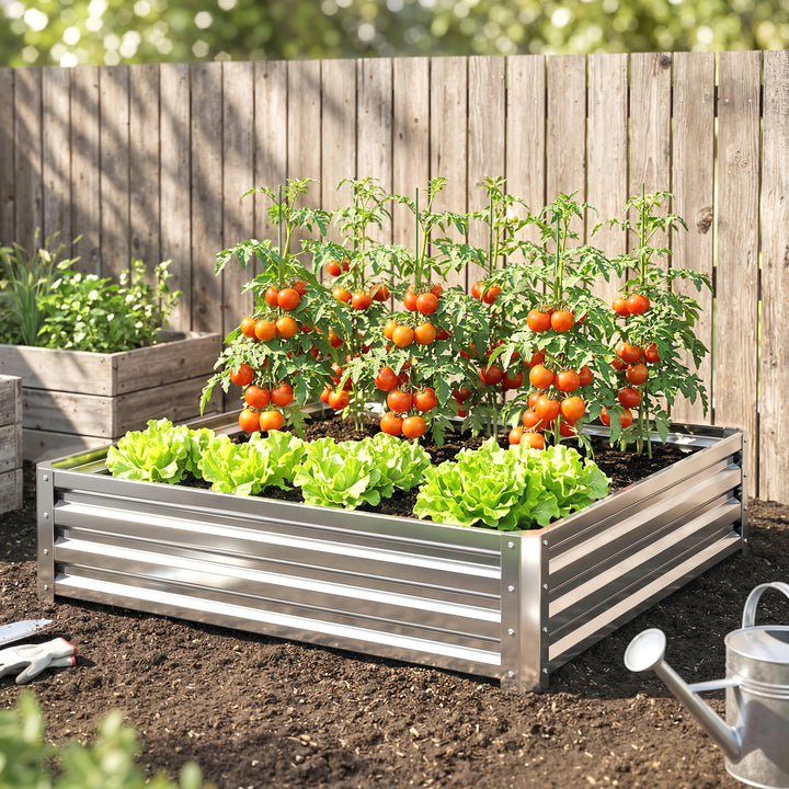 Square Raised Garden Bed Box with Weatherized Steel Frame for Vegetabl