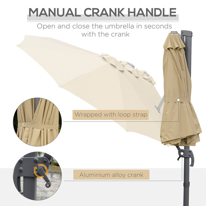 4.5 m Patio Parasol, Large Double-Sided Rectangular Garden Umbrella with Crank Handle, 360° Cross Base for Bench, Outdoor, Khaki