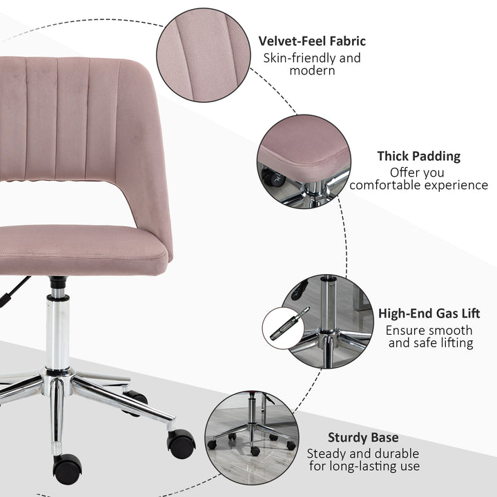 Armless Velvet-Feel Office Chair - Pink