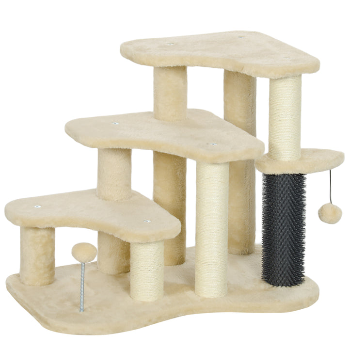 2-in-1 Cat Tree, Pet Stairs with Scratching Tickling Post, Toy Balls, for Bed, Sofa, Couch, Beige