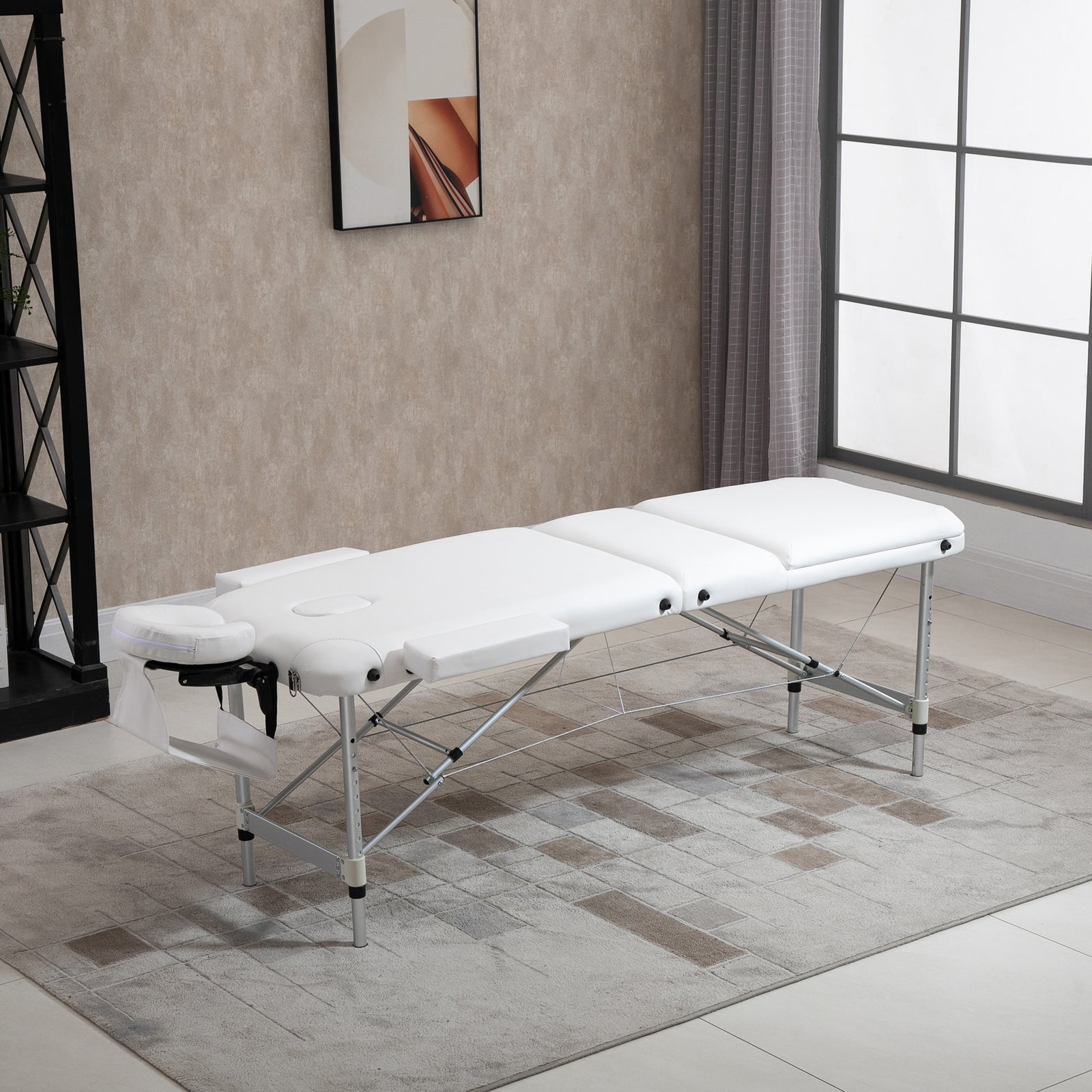 Foldable Massage Bed Portable Table, 3-Section Aluminium Foldable Beauty Couch, Professional Salon Spa Table with Headrest Support and Carry Bag, 81 cm Width, White