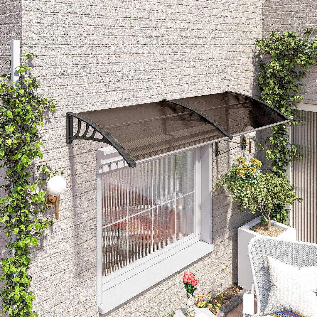 MCL Front Door Canopy, Waterproof Outdoor Awning, 75 x 195 cm Rain Shelter for Window, Porch and Front/Back Door, Brown