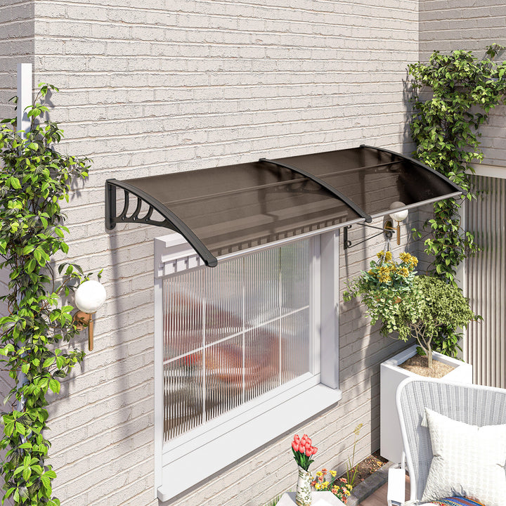 MCL Front Door Canopy, Waterproof Outdoor Awning, 75 x 195 cm Rain Shelter for Window, Porch and Front/Back Door, Brown