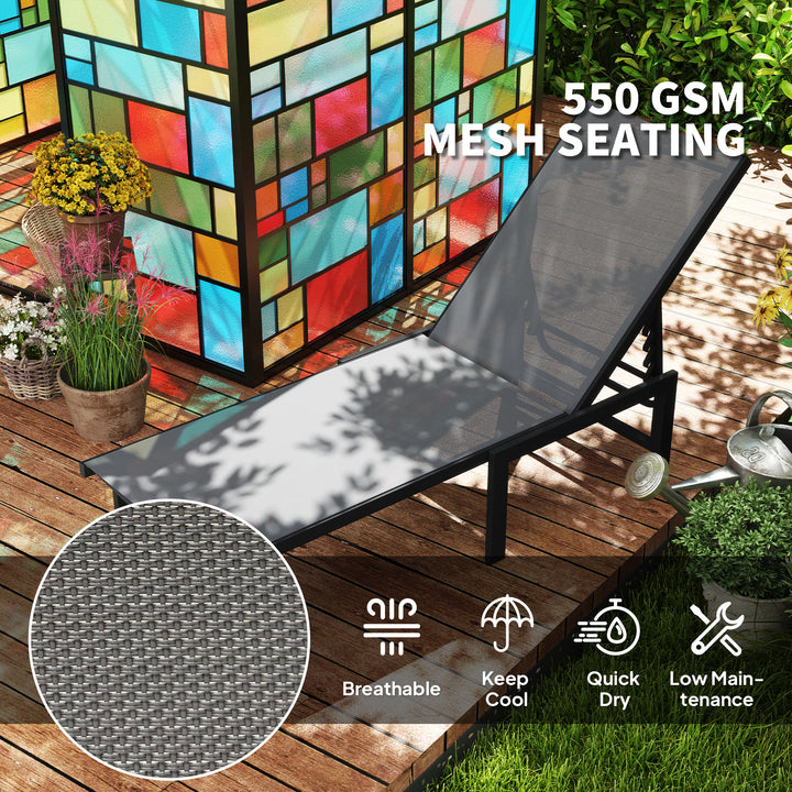 Set of Two Reclining Sun Loungers - Grey