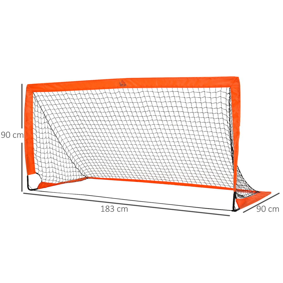 Set of 2 Football Goal Net 6 x 3 ft Foldable Outdoor Sport Training Teens Adults Football with Carrying Bag Orange