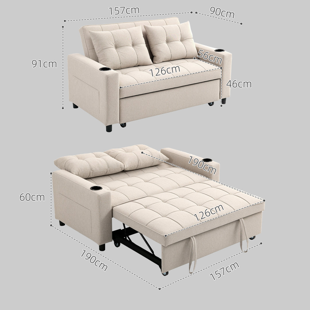 Two-Seater Pull-Out Sofa Bed - Beige