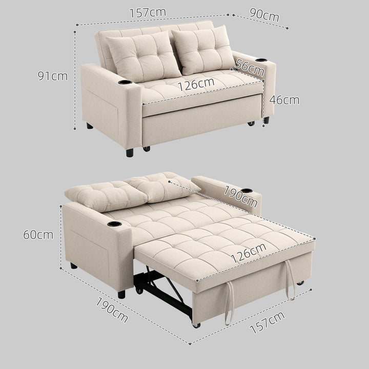 Two-Seater Pull-Out Sofa Bed - Beige