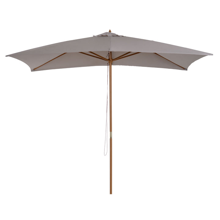 2 x 3m Wooden Garden Parasol Umbrella Outdoor Sun Shade Canopy, Table Market Umbrella with Vent, 38 mm Pole, Rope Pulley Mechanism, Light Grey