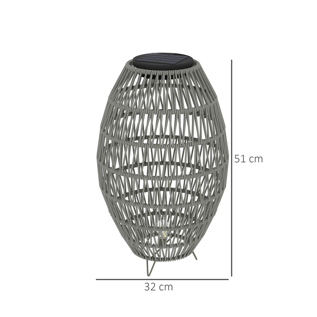 Rattan Solar Lamp, Garden Solar Lantern with Auto On/Off Light, IP44 Waterproof, Decorative Outdoor Rattan Lamp for Porch, Pathway, Grey