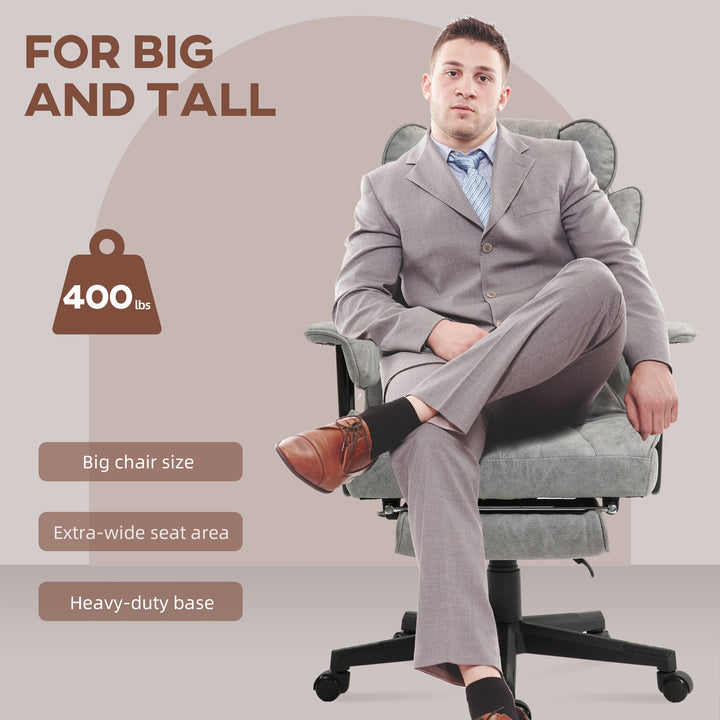 Executive Office Chair, Ergonomic Desk Chair with Foot Rest, Lumbar Support, Reclining Function and Wide Seat, Grey