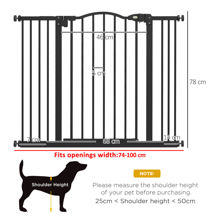 PawHut Metal 74-100cm Adjustable Pet Gate Safety Barrier w/ Auto-Close Door Black | Aosom UK