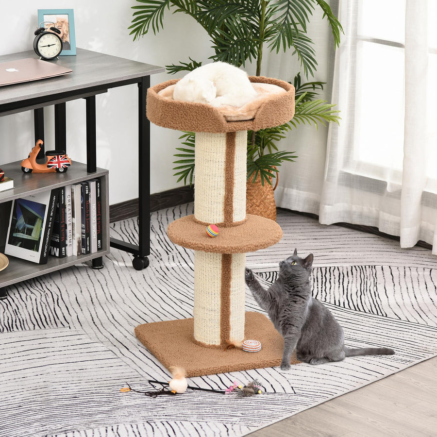 91cm Cat Tower Scratching Posts Cat Tree for Indoor Cats Kitten Activity Centre Brown