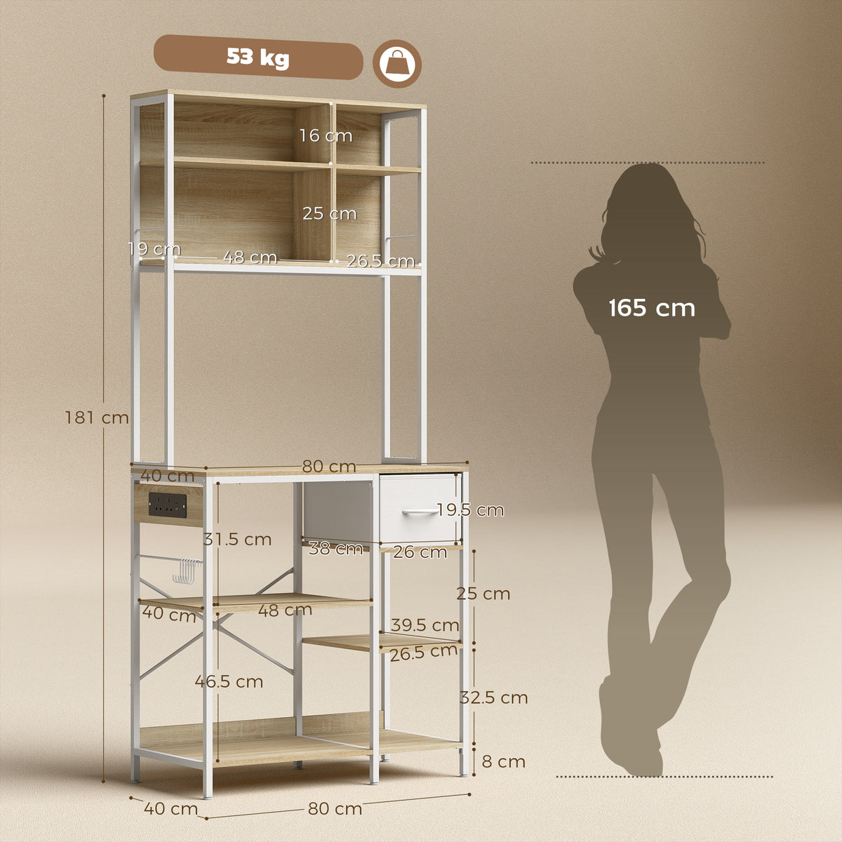 Kitchen Baker's Rack, Microwave Stand with Storage Shelves and 6 Hooks