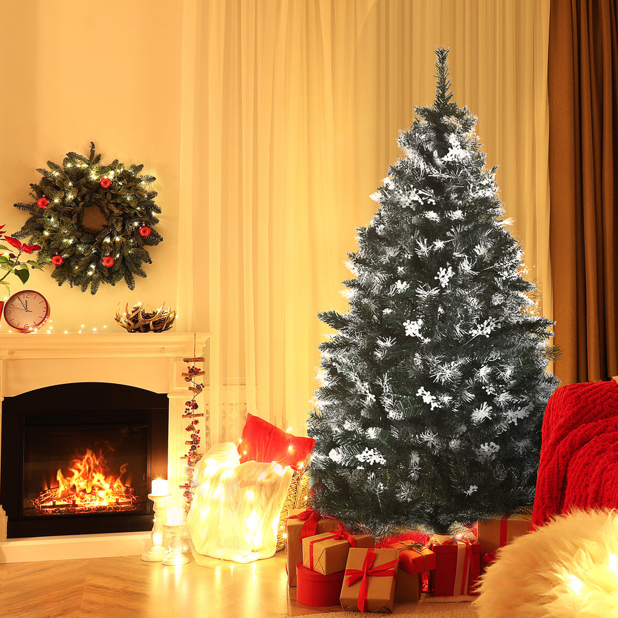 5FT Artificial Snow-Dipped Christmas Tree Xmas | Home Home Indoor Decoration | Removable Stand w/ White Berries Star Topper Branch Green