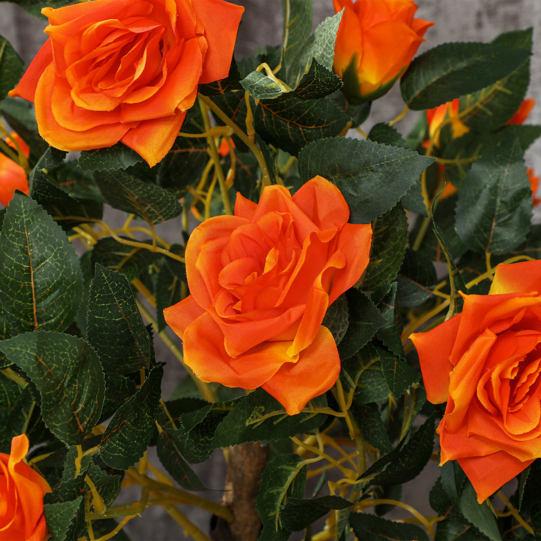 Set of 2 Artificial Plants White Rose Floral in Pot, Fake Plants for Home Indoor Decor, 90cm, Orange