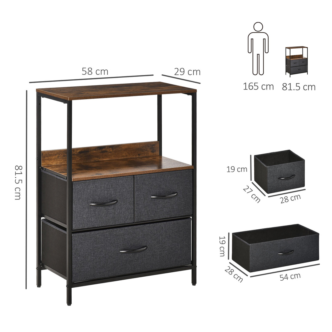MCL 3 Drawer Storage Chest Unit Home Cabinet w/ Shelves Home Living Room Bedroom Entryway Living Furniture, Black