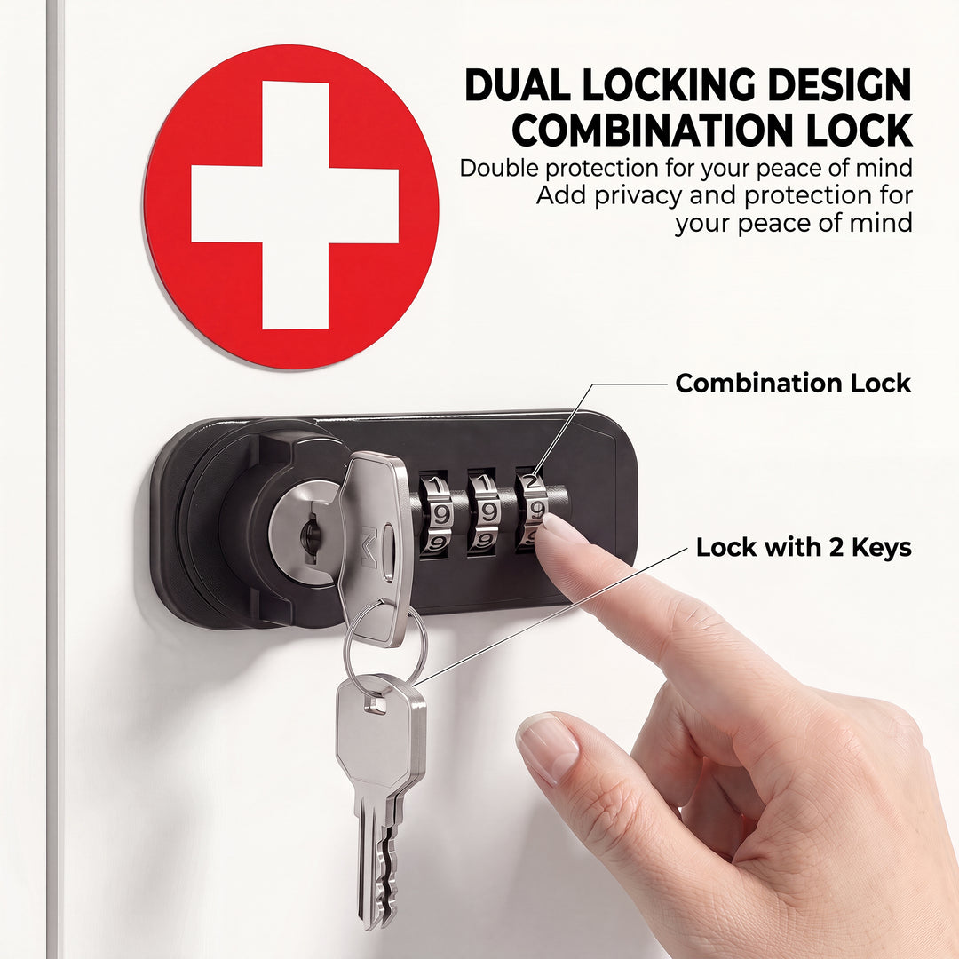 Wall Mount Medicine Cabinet with Combination and Key Lock, 3 Tier Stee