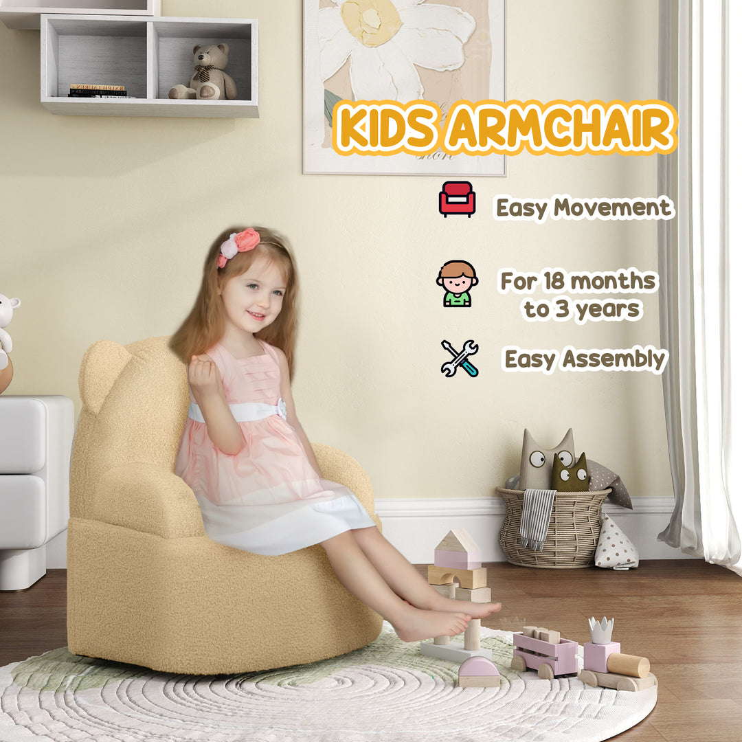 AIYAPLAY Kids Sofa Kids Armchair, Bear Shaped Toddler Chair for Bedroom Playroom Living Room, Aged 18 Months to 3 Years, Khaki | Aosom UK