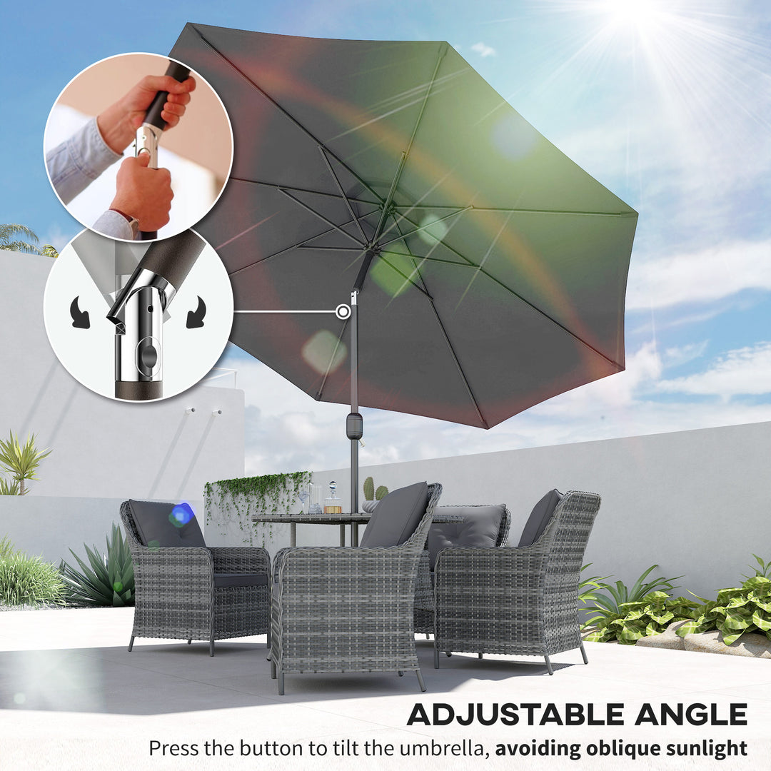 MCL 3(m) Tilting Parasol Garden Umbrellas, Outdoor Sun Shade with 8 Ribs, Tilt and Crank Handle for Balcony, Bench, Garden, Dark Grey