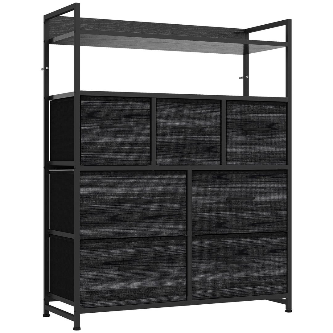Chest of Drawers, Bedroom Fabric Dresser with 7 Drawers, Storage - Black